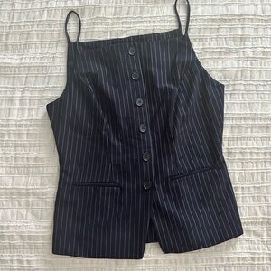 Medium Sunday In Brooklyn Navy Pinstripe Ponte Apron Vest Top